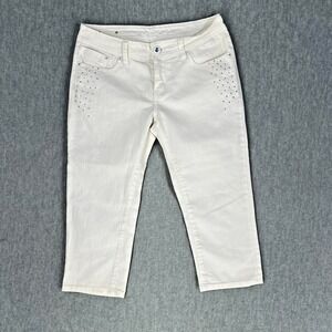 Vivi Diva Capri Jeans Women's 7 White Denim Embellished Rhinestone Crop 30Wx20L